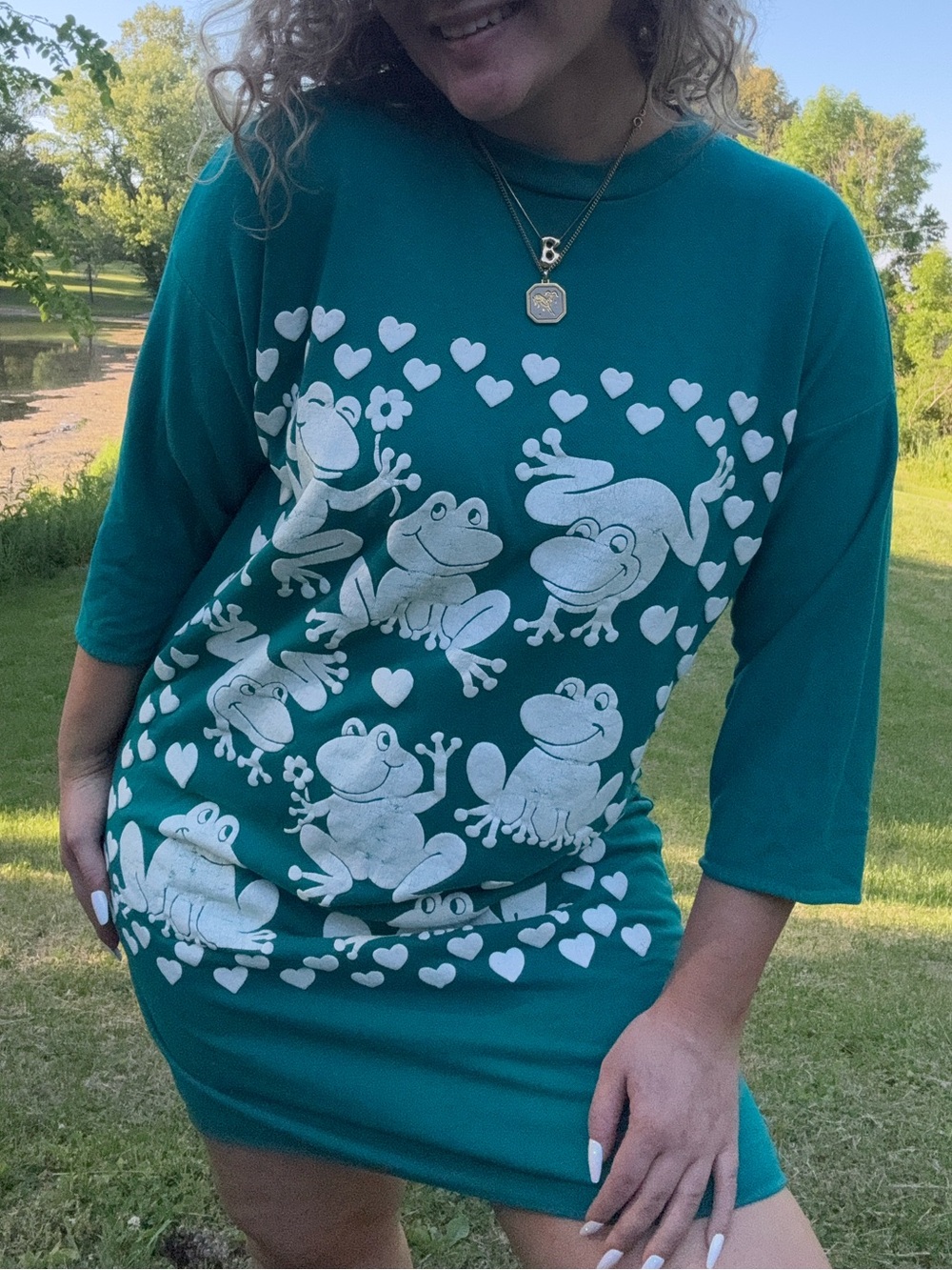 Teal Frog Graphic Mini Dress